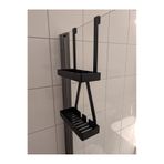 CASEY STORE Banyo Dizayn Askılı İki Katlı Duş Rafı - Delmesiz Vidasız Pratik Şampuanlık Banyo Düzenleyici (Siyah)