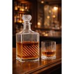 cashen Kristal Karaf 1200 cc & 360 cc Kesme Kristal Viski Bardağı Toplam 2 Parça Premium Set