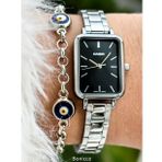 Casio Çelik Kordon, Gümüş Renk,Dikdörtgen Kasa,Kadın Kol Saati+Nazar Boncuklu Bileklik