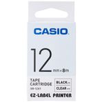 CASIO EZ-Label Printer XR-12X1 Kendinden Yapışkanlı Yazı Bandı 12 mm x 8,0 m Şeffaf Üzerine Siyah