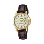Casio Ltp-V004gl-9Audf Quartz Deri Kahverengi Sarı Kadran 30 Mm Kadın Kol Saati