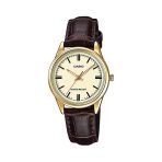 Casio Ltp-V005gl-9Audf Quartz Deri Kahverengi Sarı Kadran 28 Mm Kadın Kol Saati