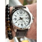Casio Marka Full Çelik Kasa, Kahverengi Deri Kordon, Takvimli, Lüx Erkek Kol Saati + Bileklik