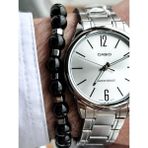 Casio Marka Full Çelik Kasa, Kordon Gümüş Renk, Takvimli, Lüx Erkek Kol Saati + Bileklik
