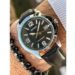Casio Marka Gümüş Renk Çelik Kasa,Deri Kordon Lüx Siyah Kadran Erkek Kol Saati+Bileklik Hediyeli