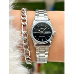 Casio Marka Gümüş Renk, Çelik Kordon Sertifikalı Takvimli Retro Kadın Kol Saati+Bileklik - Siyah