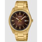 Casio MTP-1302PGC-5AVEF Erkek Gold Metal Kordon Kahverengi Kadran Kol Saati 2 Yıl Ersa Saat Garantili - Altın