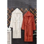 Casnack Quina 2Li Kapüşonlu Oversize Bornoz Seti - Bej - Kiremit - 2XL - 3XL