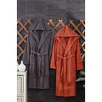 Casnack Quina 2Li Kapüşonlu Oversize Bornoz Seti - Kiremit - Antrasit - S - M / L - XL