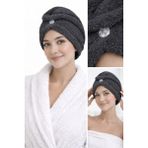 Caspara Kadın Mikrofiber Saç Bonesi I Düğmeli Lastikli I Hızlı Kuruyan Saç Havlusu - antrasit - Bordo
