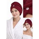 Caspara Kadın Mikrofiber Saç Bonesi I Düğmeli Lastikli I Hızlı Kuruyan Saç Havlusu - bordo