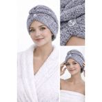 Caspara Kadın Mikrofiber Saç Bonesi I Düğmeli Lastikli I Hızlı Kuruyan Saç Havlusu - gri - Bordo