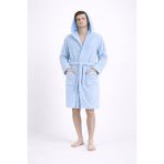 Caspara Premium Erkek Kapüşonlu Bornoz - Wellsoft Peluş , Ultra Yumuşak & Sıcak Tutan Sabah Akşam Bornozu - L - XL - Mavi
