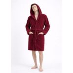 Caspara Premium Erkek Kapüşonlu Bornoz - Wellsoft Peluş , Ultra Yumuşak & Sıcak Tutan Sabah Akşam Bornozu - S - M - Bordo