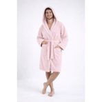 Caspara Premium Erkek Kapüşonlu Bornoz - Wellsoft Peluş , Ultra Yumuşak & Sıcak Tutan Sabah Akşam Bornozu - S - M - Pudra