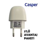 CASPER ORİJİNAL Casper Telefon tablet powerbank bilgisayar Şarj Adaptörü ( BEYAZ ) 5V 3'LÜAVANTAJ PAKETİ