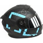 Casque Mat Siyah Mavi Grafik Desenli Çene Açılır Motosiklet Kaskı Ece Belgeli - Mavi - Siyah