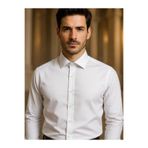 CASSIS Erkek Slim Fit Pamuk Saten Dar Kesim Beyaz Pamuklu Gömlek Beyaz S