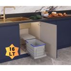 Cassone 16 Litre Kısa (Eviye altı dolaba uygun) Dolap içi Raylı Gri Çöp Kovası - Kapak Genişliği 40 cm