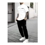 CAST COLLECTİON Erkek Beyaz Balance Baskılı Oversize Tshirt Siyah Yazlık Eşofman Takım