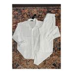 CAST COLLECTİON Erkek Beyaz Müslin Keten Karışımlı Gömlek&Beyaz Müslin Pantolon Takım
