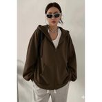 CAST COLLECTİON Kadın Kahverengi Fermuarlı Kapşonlu Hırka Ceket