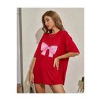 CAST COLLECTİON Kadın Kırmızı Kurdela Baskılı Oversize Tshirt