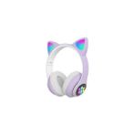 Cat Kedili Kulaklık Jst-28 Bluetooth Renkli Parlayan Kablosuz Kulaklık - Mor