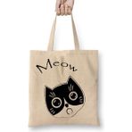 Cat Meow Kedi Bez Çanta Uzun Saplı - Açık Bej - 40 X 40