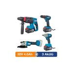 Cat Power Catpower 1380 Kömürsüz 20v 4.0ah 3 Akülü 4’lü Set - Kırıcı Delici - Avuç Taşlama - Darbeli Vidalama