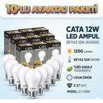Cata 12W Led Ampul 10Lu Paket Beyaz Işık E27 Duy 1200Lm Ct-4266