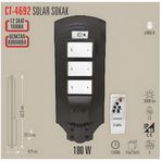Cata Ct-4692 Solar Güneş Enerjili Uzaktan Kumandalı Bahçe Sokak Aydınlatma Lambası 6400K (180W)
