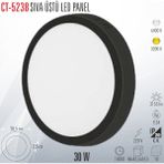 Cata CT-5238 Sıva Üstü LED Panel 30W - Siyah - 6400K - Beyaz