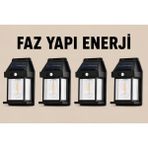 Cata Faz Proje Enerji Elektrik Güneş Enerjili Solar Aplik Duvar Lambası Hareket Sensörlü IP44 Dış Mekan Bahçe Aydınlatma 20W 4'lü Set