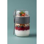Çatallı Cam Öğün Bardağı - Yemek Taşıma ve Saklama Kabı - Müsli Kabı 625 ml Antrasit, 74