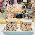 Cath Kidston Çiçek Desenli Sütlük Ve Şekerlik Seti Pastel Pembe Çizgili Seramik Tabağı İle Birlikte