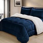 Cathay Home İkiz Yorgan Seti: Ultra Yumuşak ve Peluş Ters Çevrilebilir Micromink ve Sherpa 2 Parça Yatak Seti, Lacivert, İkiz (167,64 cm x 218,4 cm)