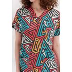 Çatı Uniform Carnival Basic - Desenli Hemşire Doktor Veteriner Tek Üst Forma / Geometrik - Renkli - XS