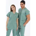 Çatı Uniform Çatı Uniform Happiness Basic - Likralı Doktor Hemşire Forma Takımı Scrubs Üniforma Cerrahi Takım, Çağla Yeşili