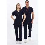 Çatı Uniform Çatı Uniform Happiness Basic - Likralı Doktor Hemşire Forma Takımı Scrubs Üniforma Cerrahi Takım, Lacivert - XL