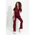 Çatı Uniform Happiness Spaniard Kadın Likralı Doktor Hemşire Forma Takımı Bordo 2 Parça Konforlu Kullanım - XS