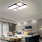 Catluz Dikdörtgen Antrasit Ahşaplı 3 Işık Renkli Kumandalı Dimli 95x65cm LED Tavan Lambası,modern Aydınlatma - 1