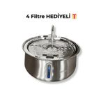 Catrevi 4 L Paslanmaz Çelik Su Pınarı Kedi Köpek Premium Su Çeşmesi Ultra Sessiz Su Sebili 4 Filtre Hediye