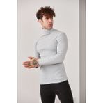 Catspy Erkek Gri Boğazlı Triko Kazak Slim Fit Uzun Kol Desenli Tasarım