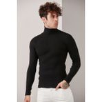 Catspy Erkek Lycra Boğazlı Triko Kazak - M - Siyah