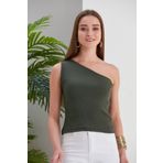 CATSPY Haki Crop Tek Omuz Detaylı Kaşkorse Bluz