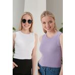 CATSPY Kadın Beyaz Lila Halter Yaka 2li Crop Bluz