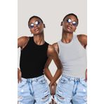 CATSPY Kadın Gri Siyah Halter Yaka 2'li Crop Bluz