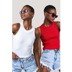 CATSPY Kadın Kırmızı Beyaz Halter Yaka 2li Crop Bluz