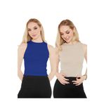 CATSPY Kadın Saks Mavisi Bisküvi Halter Yaka 2'li Crop Bluz
